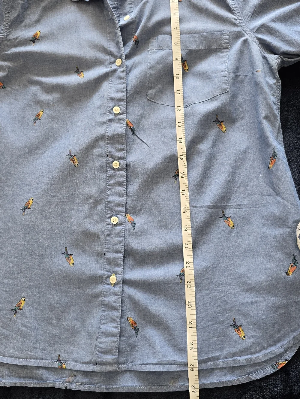 Old Navy Button Up Shirt Women Size M Parrot Collared Blue Long Sleeve - Picture 10 of 10